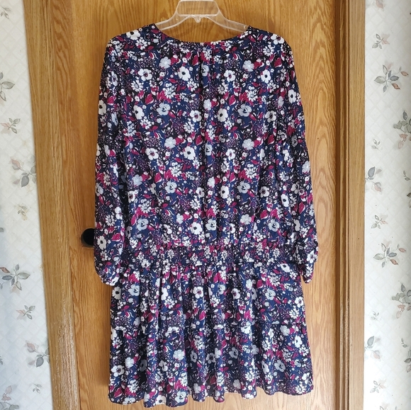 Gap LS smock waisted navy floral mini dress polyester size XXL - Picture 8 of 10